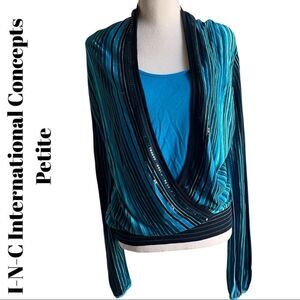 I-N-C INTERNATIONAL CONCEPTS 2 in 1 long sleeve striped blouse, crisscross front